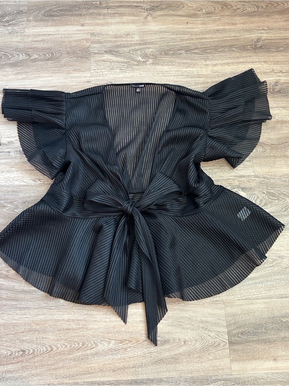 Date Night Black Sheer Tie-Front Pleated Blouse - Picture 5 of 5